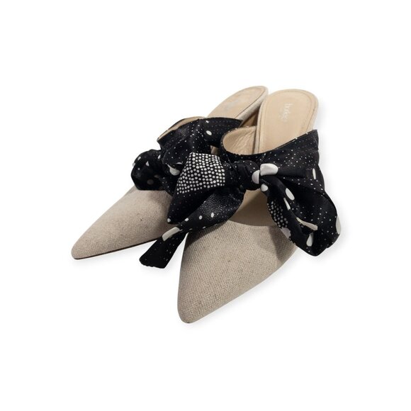 Botkier Hampton Ribbon Bow Mules With Polka Dots & Wooden Block Heels Linen - Picture 15 of 16